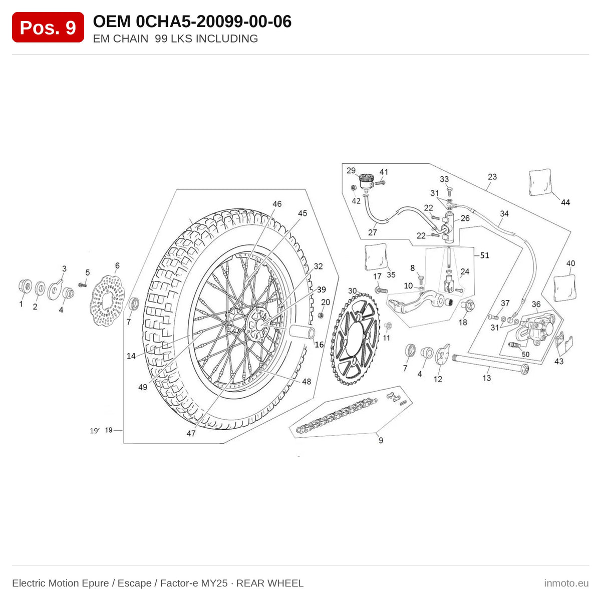 EM CHAIN 99 LKS INCLUDING – Electric Motion Epure / Escape / Factor-e MY25 exploded view, rear wheel, pos. 9