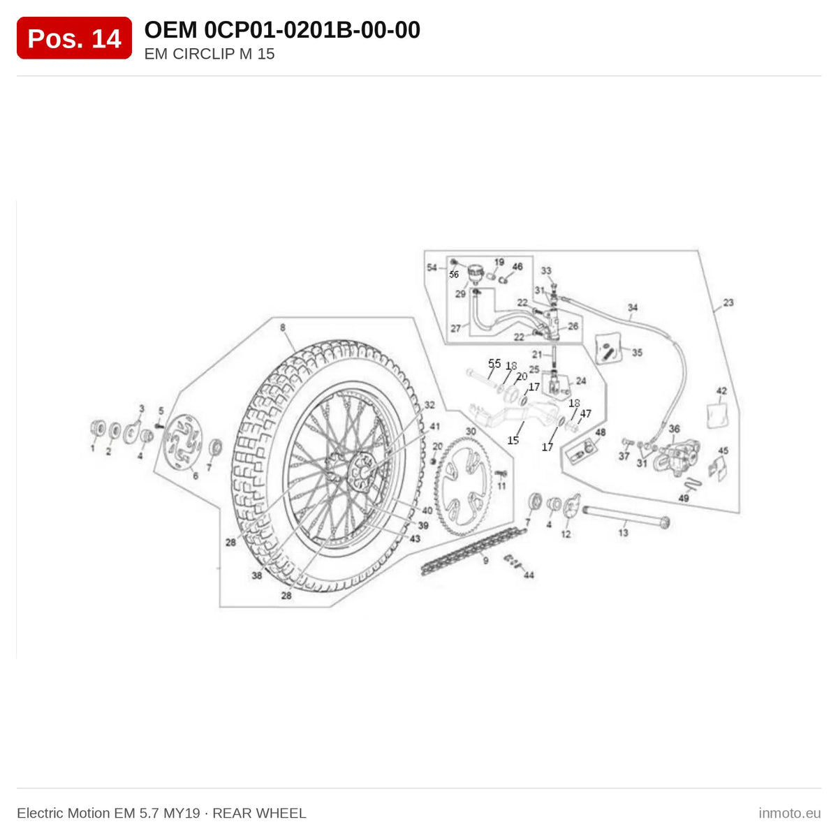 EM CIRCLIP M 15 – Electric Motion EM 5.7 MY19 exploded view, rear wheel, pos. 14