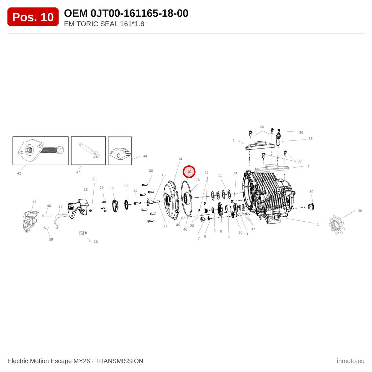EM TORIC SEAL 161*1.8 – Electric Motion Escape MY26 exploded view, transmission, pos. 10