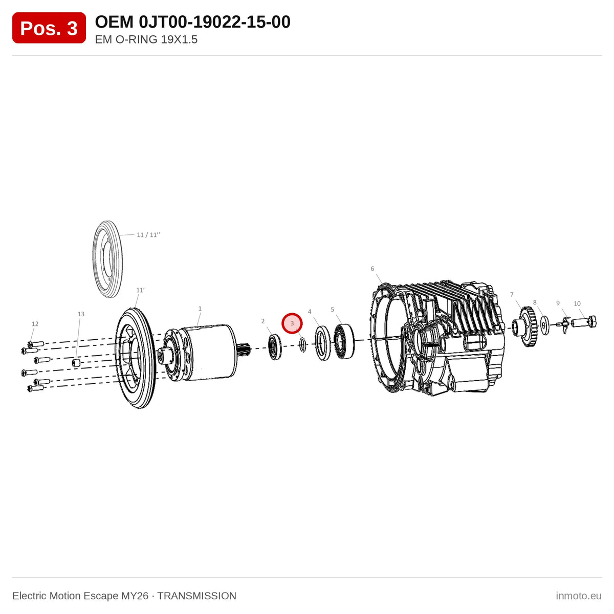 EM O-RING 19X1.5 – Electric Motion Escape MY26 exploded view, transmission, pos. 3