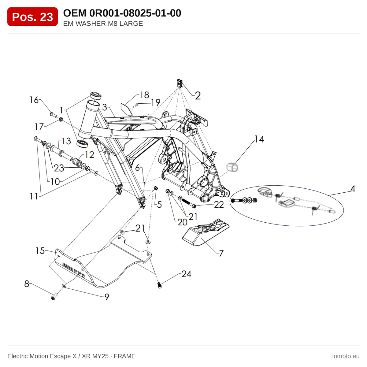 EM WASHER M8 LARGE – Electric Motion Escape X / XR MY25 exploded view, frame, pos. 23