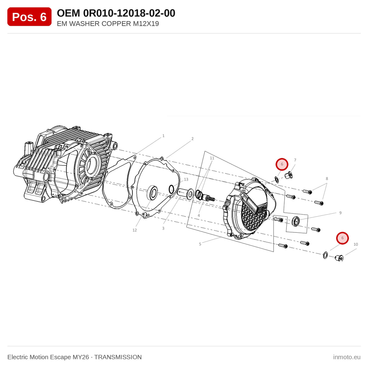 EM WASHER COPPER M12X19 – Electric Motion Escape MY26 exploded view, transmission, pos. 6