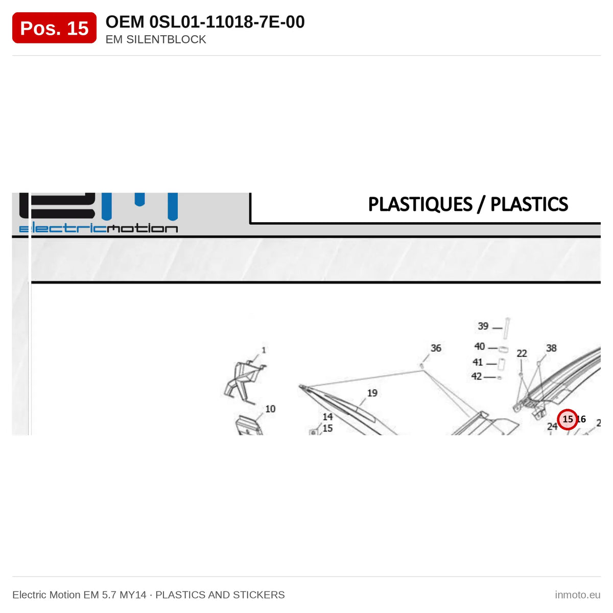 EM SILENTBLOCK – Electric Motion EM 5.7 MY14 exploded view, plastics and stickers, pos. 15