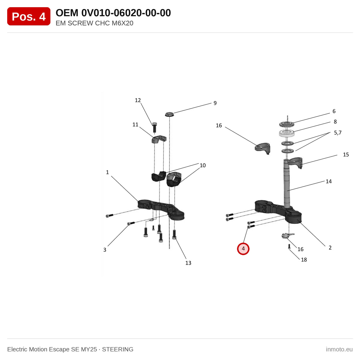 EM SCREW CHC M6X20 – Electric Motion Escape SE MY25 exploded view, steering, pos. 4
