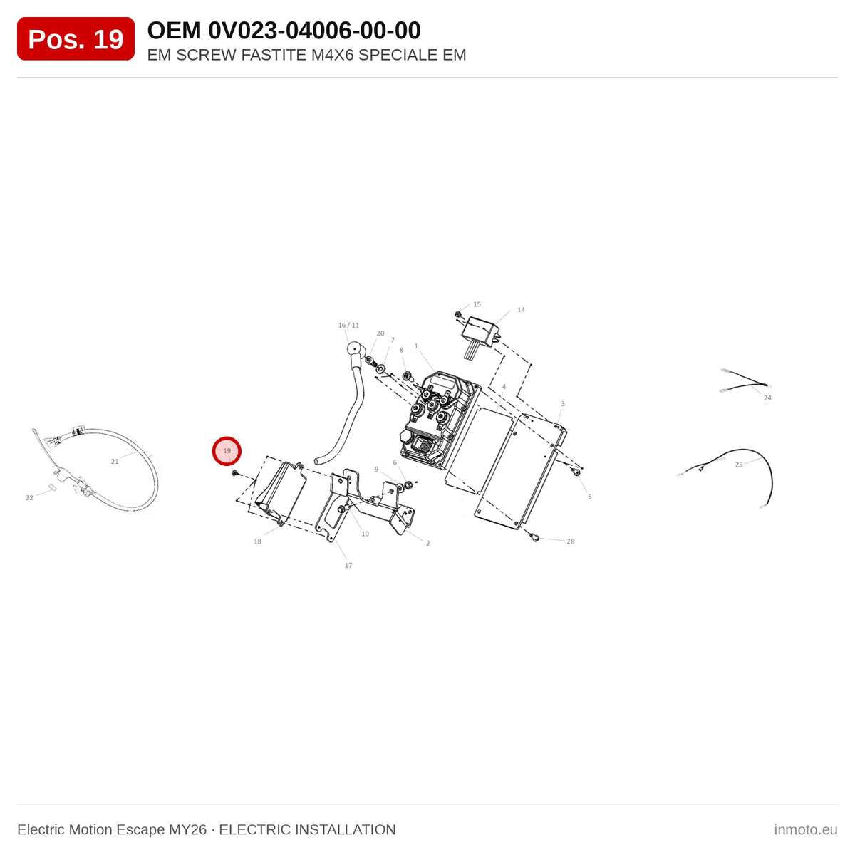 EM SCREW FASTITE M4X6 SPECIALE EM – Electric Motion Escape MY26 exploded view, electric installation, pos. 19