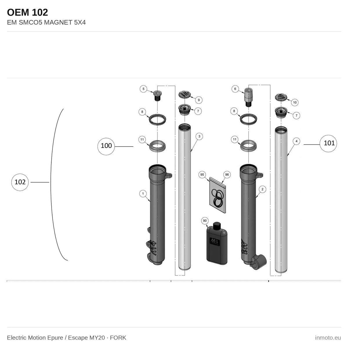 EM SMCO5 MAGNET 5X4 – Electric Motion Epure / Escape MY20 exploded view, fork