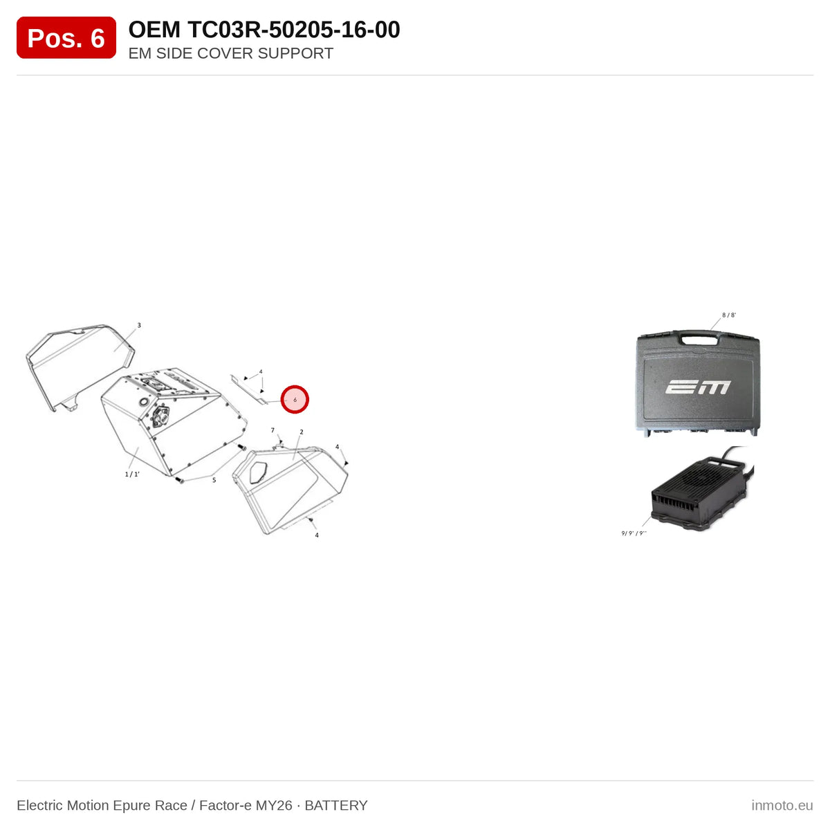EM SIDE COVER SUPPORT – Electric Motion Epure Race / Factor-e MY26 exploded view, battery, pos. 6