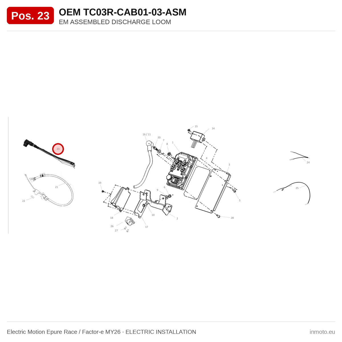 EM ASSEMBLED DISCHARGE LOOM – Electric Motion Epure Race / Factor-e MY26 exploded view, electric installation, pos. 23
