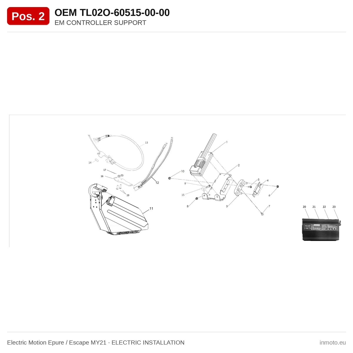 EM CONTROLLER SUPPORT – Electric Motion Epure / Escape MY21 exploded view, electric installation, pos. 2