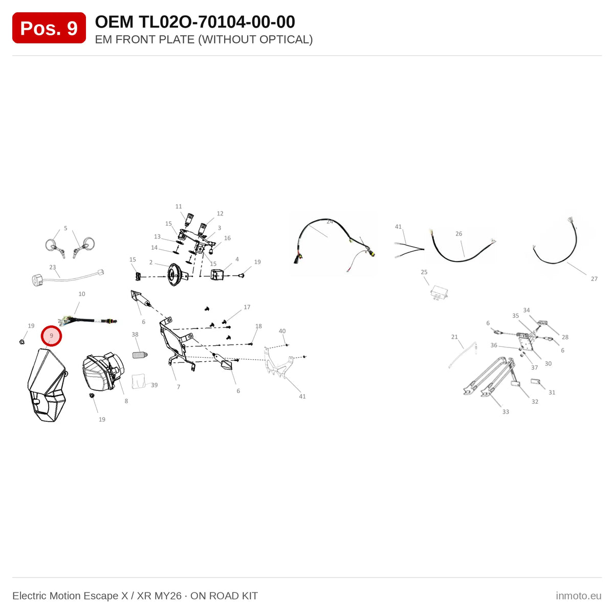 EM FRONT PLATE (WITHOUT OPTICAL) – Electric Motion Escape X / XR MY26 exploded view, on road kit, pos. 9