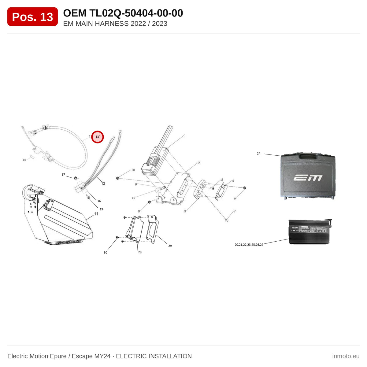 EM MAIN HARNESS 2022 / 2023 – Electric Motion Epure / Escape MY24 exploded view, electric installation, pos. 13