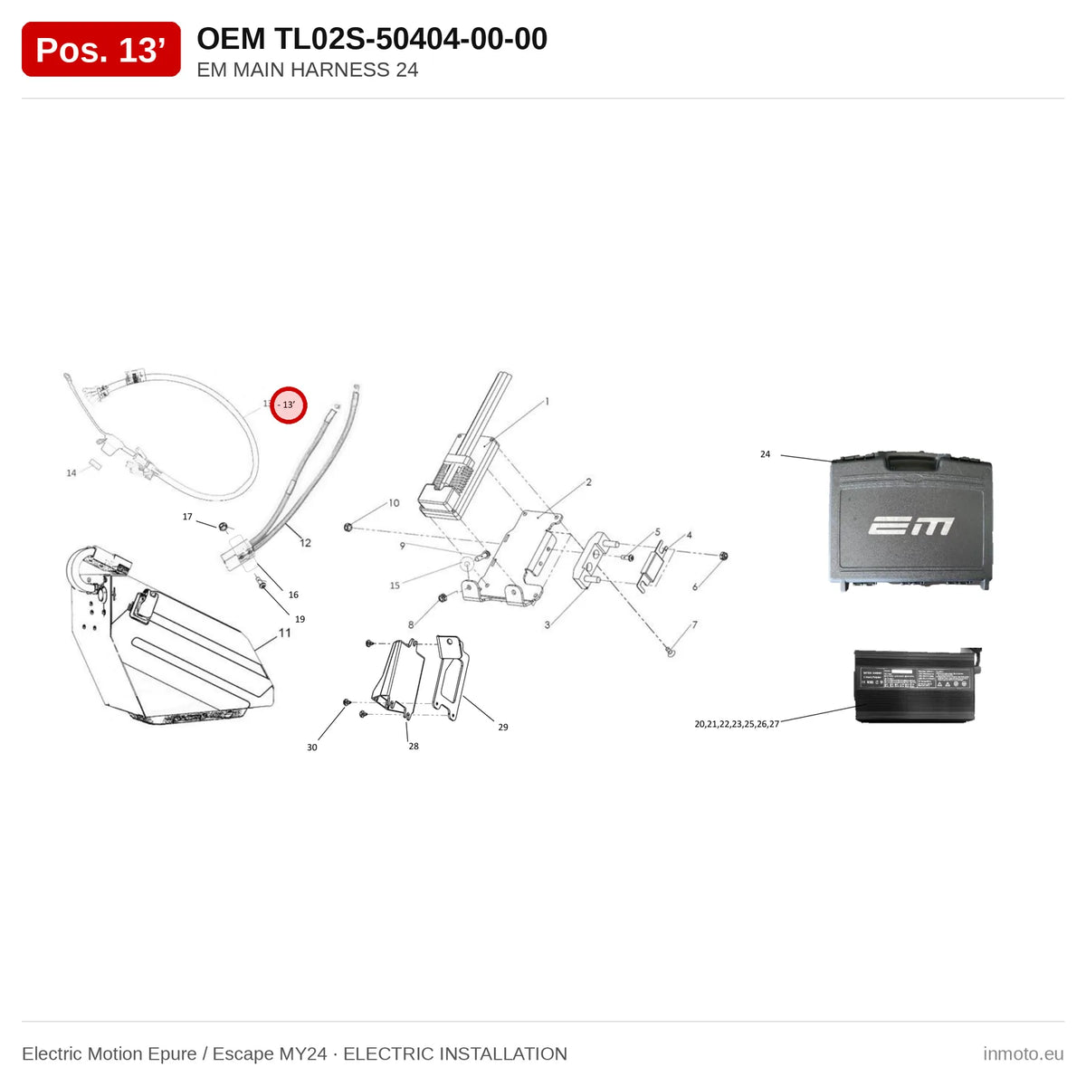 EM MAIN HARNESS 24 – Electric Motion Epure / Escape MY24 exploded view, electric installation, pos. 13'