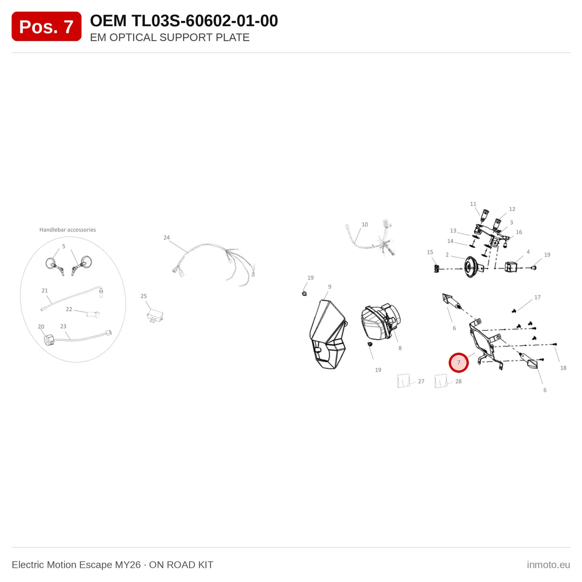 EM OPTICAL SUPPORT PLATE – Electric Motion Escape MY26 exploded view, on road kit, pos. 7