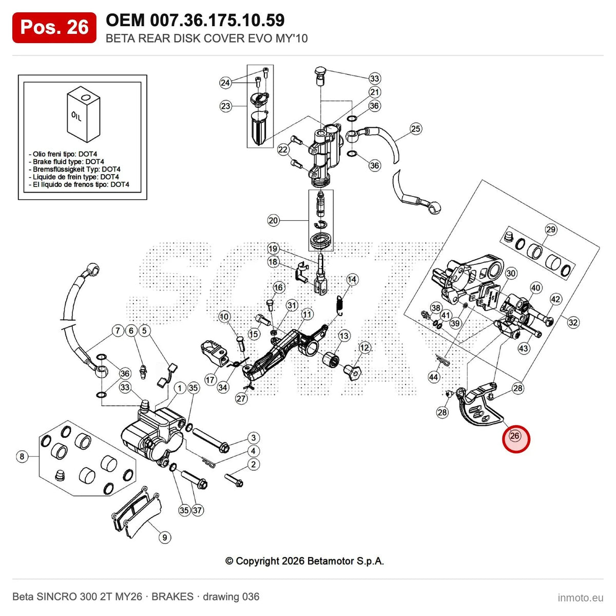 BETA REAR DISK COVER EVO MY'10 – OEM 007.36.175.10.59, position 26 on the Beta SINCRO 300 2T MY26 brakes drawing