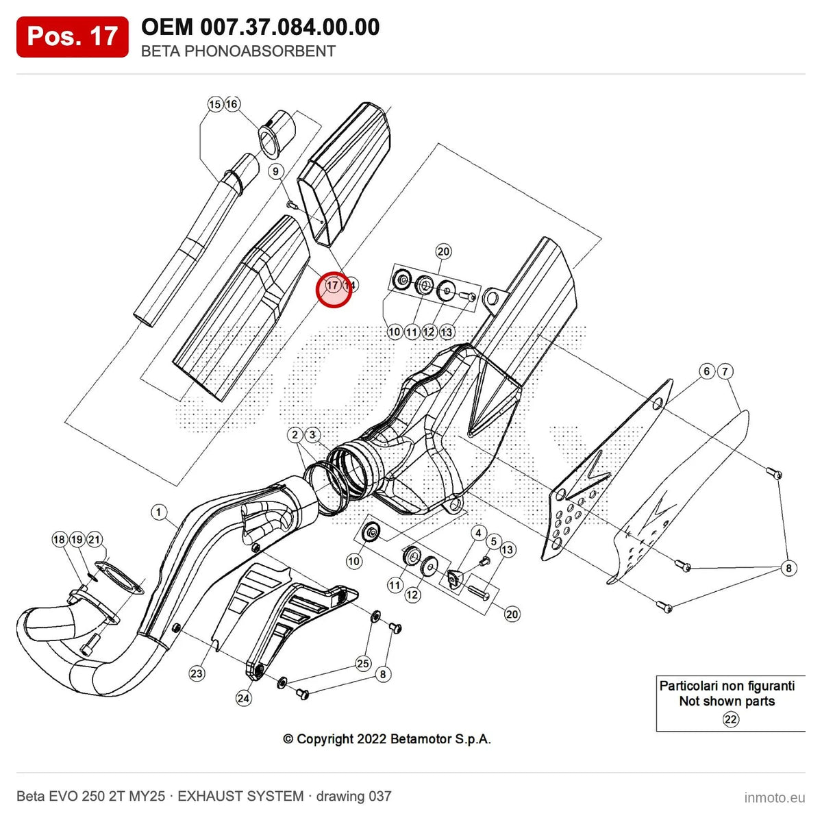BETA PHONOABSORBENT – OEM 007.37.084.00.00, position 17 on the Beta EVO 250 2T MY25 exhaust system drawing