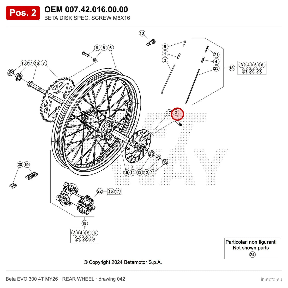 BETA DISK SPEC. SCREW M6X16 – OEM 007.42.016.00.00, position 2 on the Beta EVO 300 4T MY26 rear wheel drawing