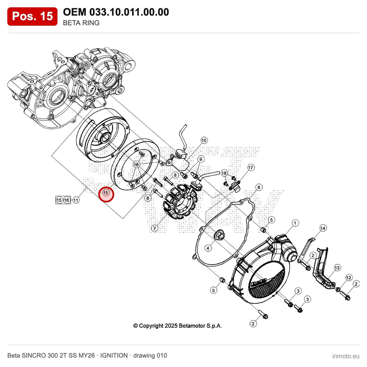 BETA RING – OEM 033.10.011.00.00, position 15 on the Beta SINCRO 300 2T SS MY26 ignition drawing
