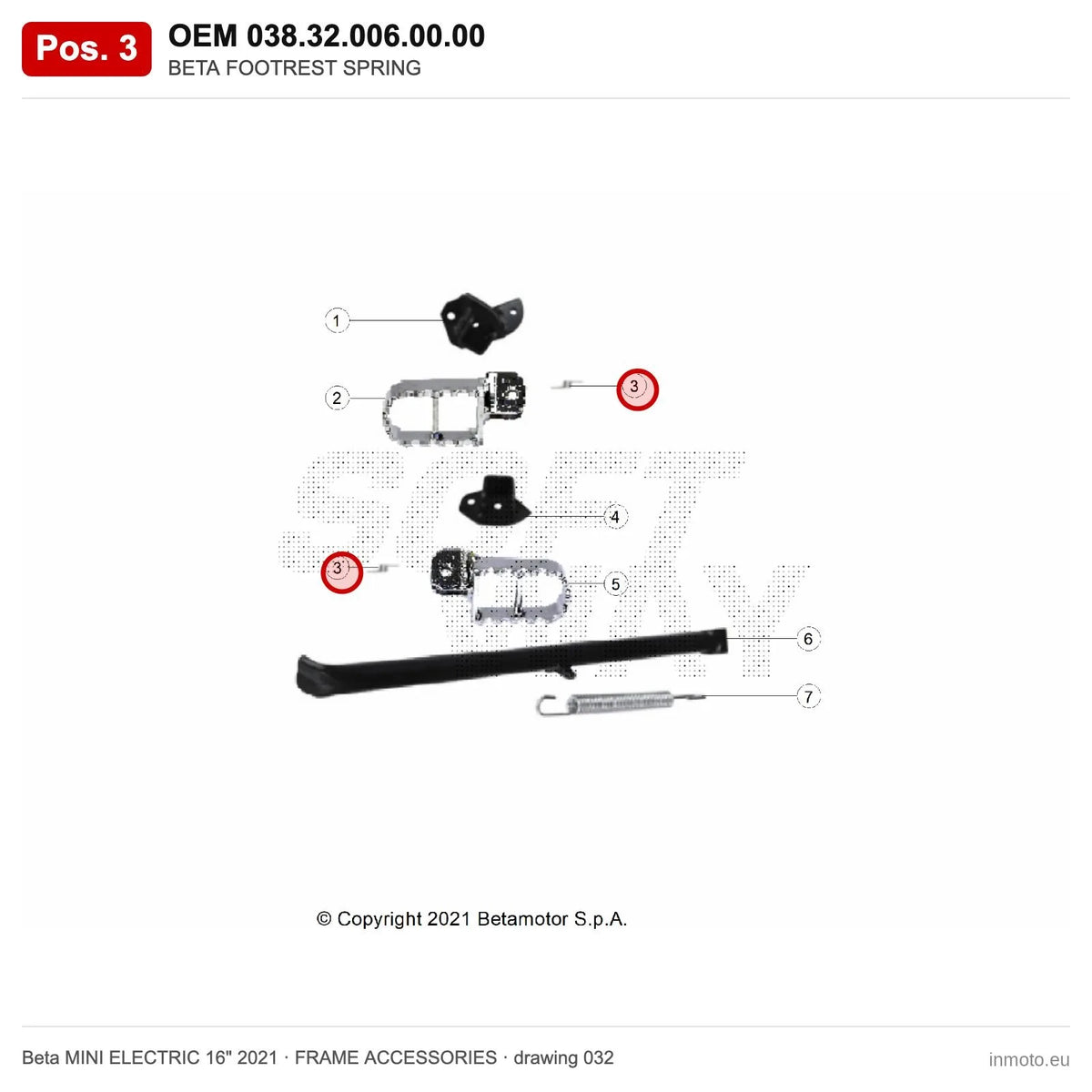 BETA FOOTREST SPRING – OEM 038.32.006.00.00, position 3 on the Beta MINI ELECTRIC 16" 2021 frame accessories drawing