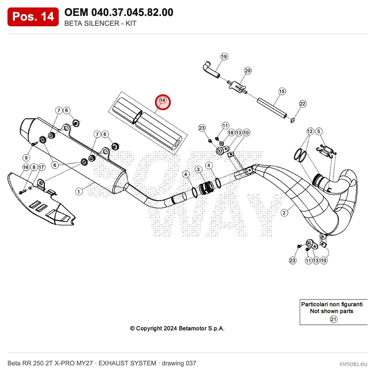 BETA SILENCER - KIT – OEM 040.37.045.82.00, position 14 on the Beta RR 250 2T X-PRO MY27 exhaust system drawing