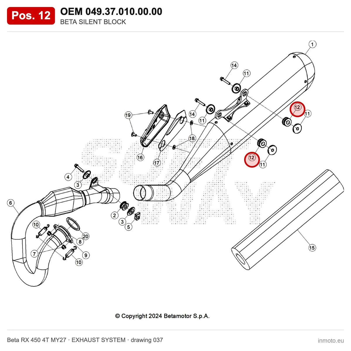 BETA SILENT BLOCK – OEM 049.37.010.00.00, position 12 on the Beta RX 450 4T MY27 exhaust system drawing