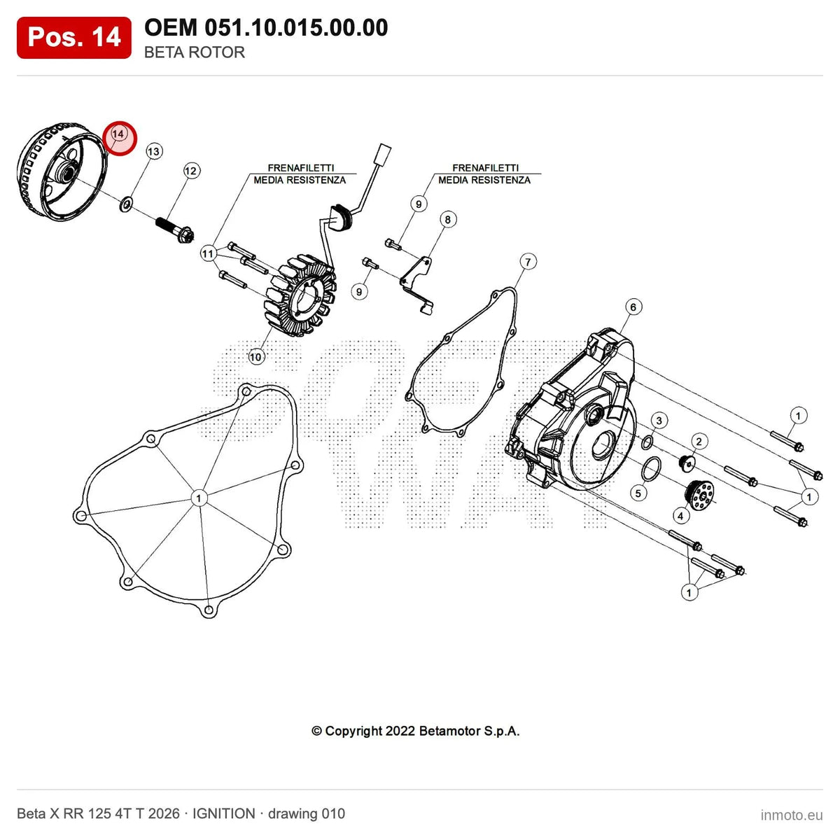 BETA ROTOR – OEM 051.10.015.00.00, position 14 on the Beta X RR 125 4T T 2026 ignition drawing