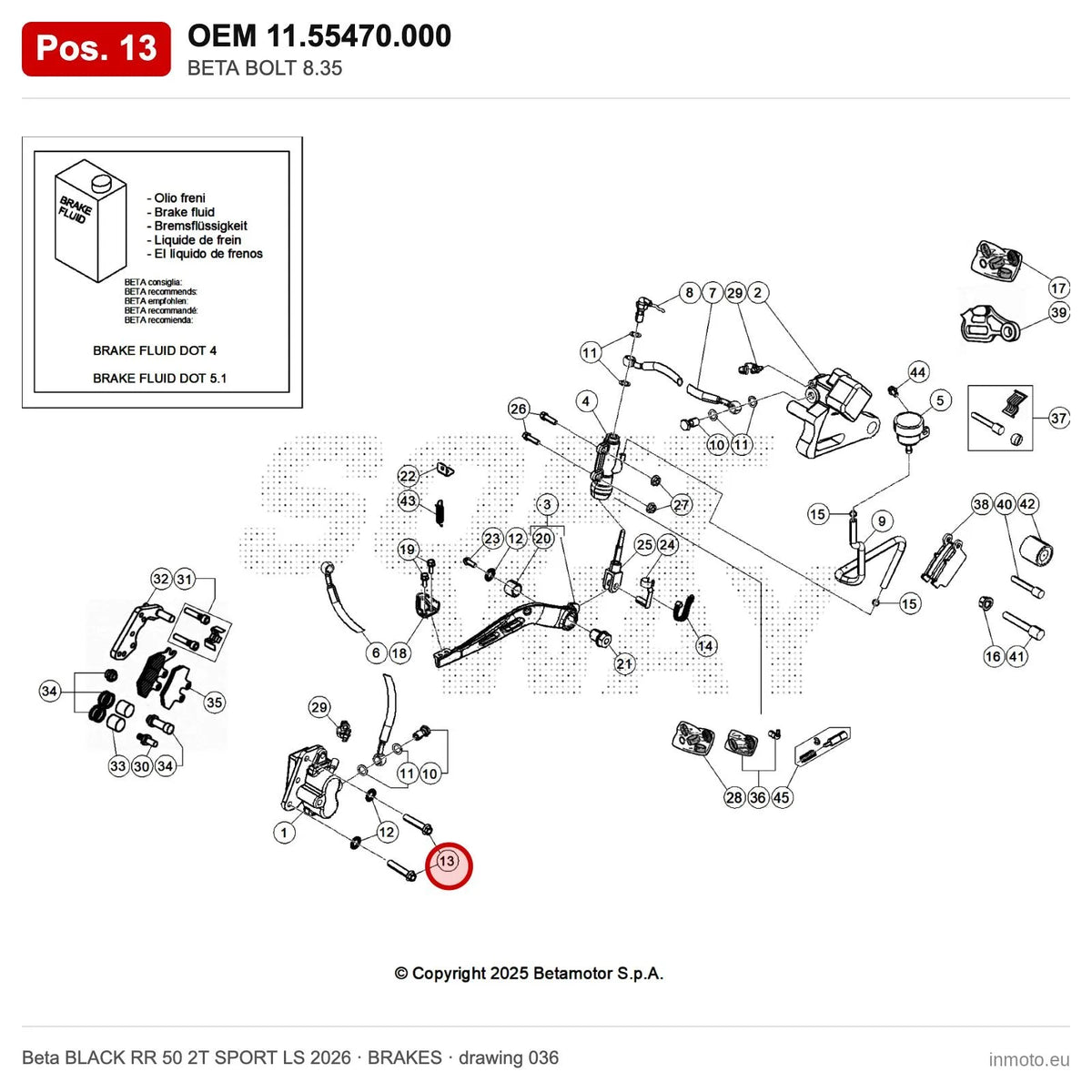 BETA BOLT 8.35 – OEM 11.55470.000, position 13 on the Beta BLACK RR 50 2T SPORT LS 2026 brakes drawing