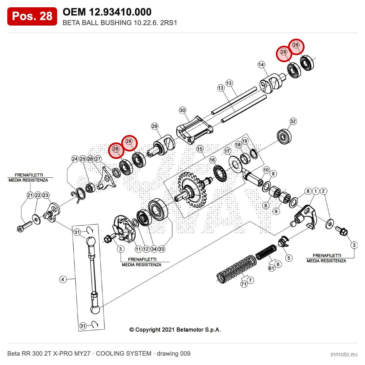 BETA BALL BUSHING 10.22.6. 2RS1 – OEM 12.93410.000, position 28 on the Beta RR 300 2T X-PRO MY27 cooling system drawing