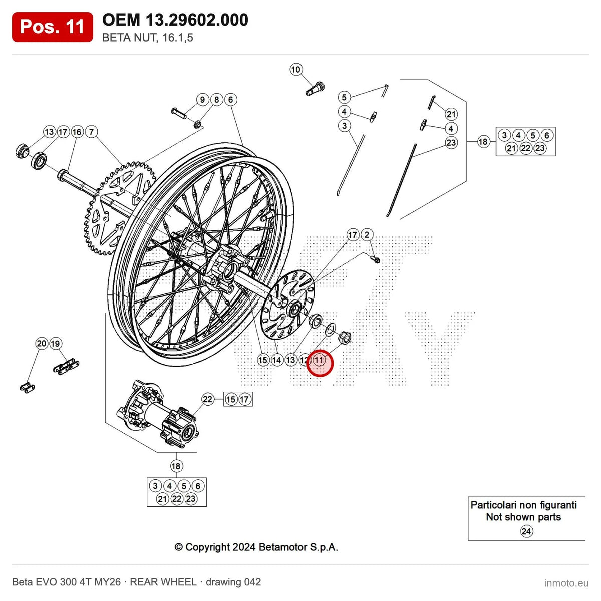 BETA NUT, 16.1,5 – OEM 13.29602.000, position 11 on the Beta EVO 300 4T MY26 rear wheel drawing