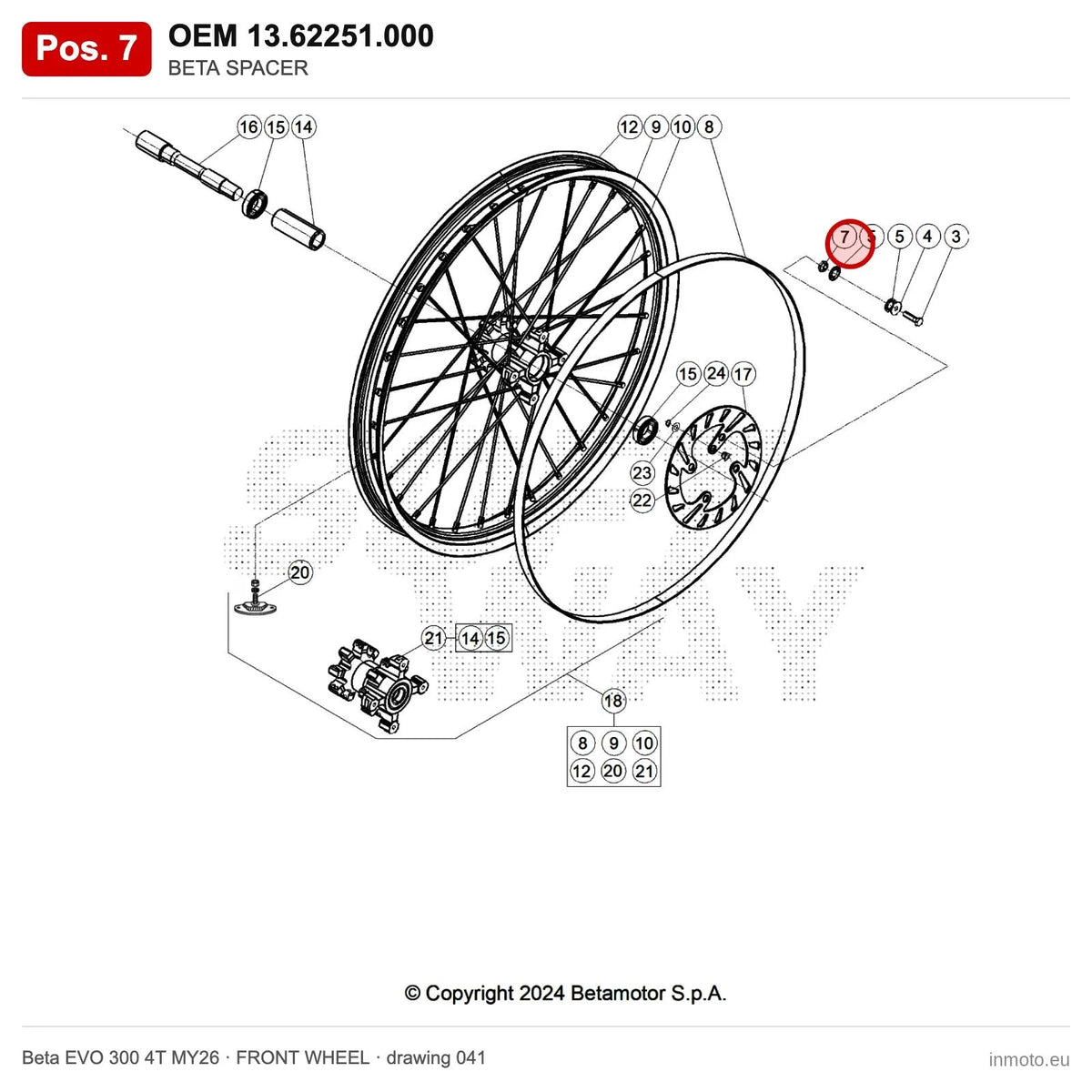 BETA SPACER – OEM 13.62251.000, position 7 on the Beta EVO 300 4T MY26 front wheel drawing