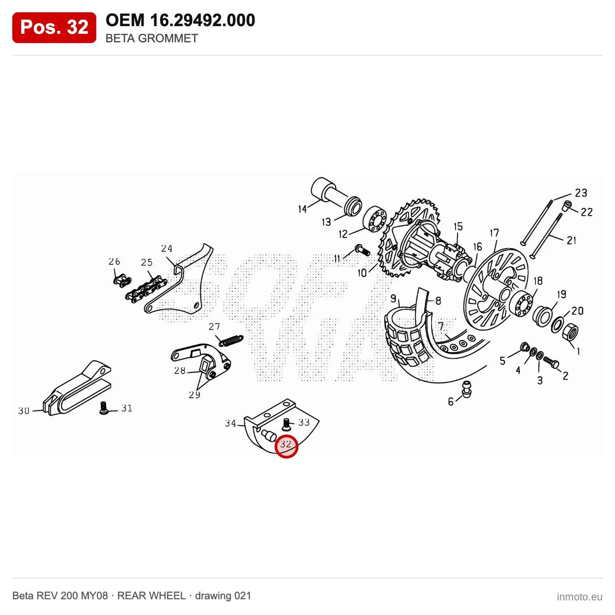 BETA GROMMET – OEM 16.29492.000, position 32 on the Beta REV 200 MY08 rear wheel drawing