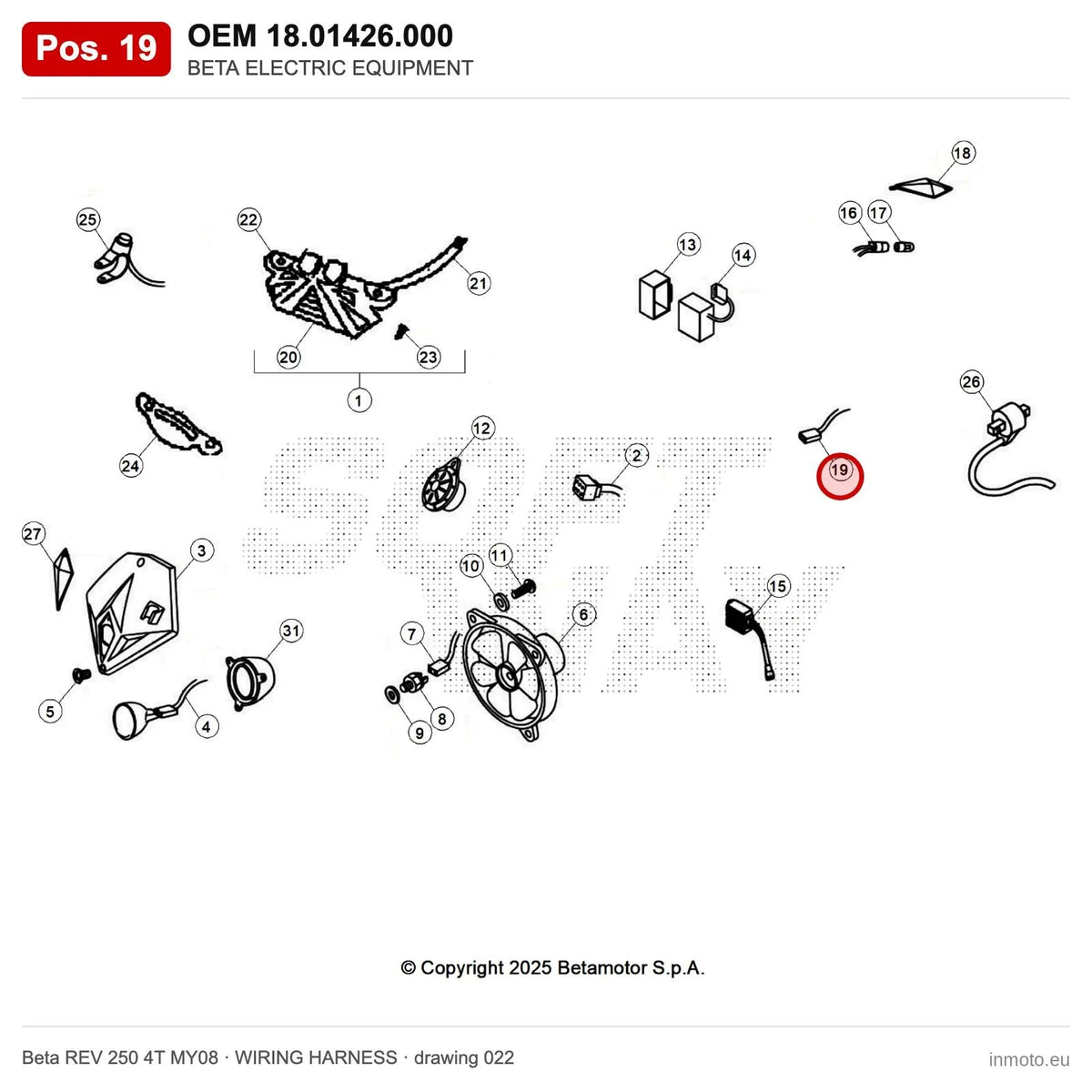 BETA ELECTRIC EQUIPMENT – OEM 18.01426.000, position 19 on the Beta REV 250 4T MY08 wiring harness drawing