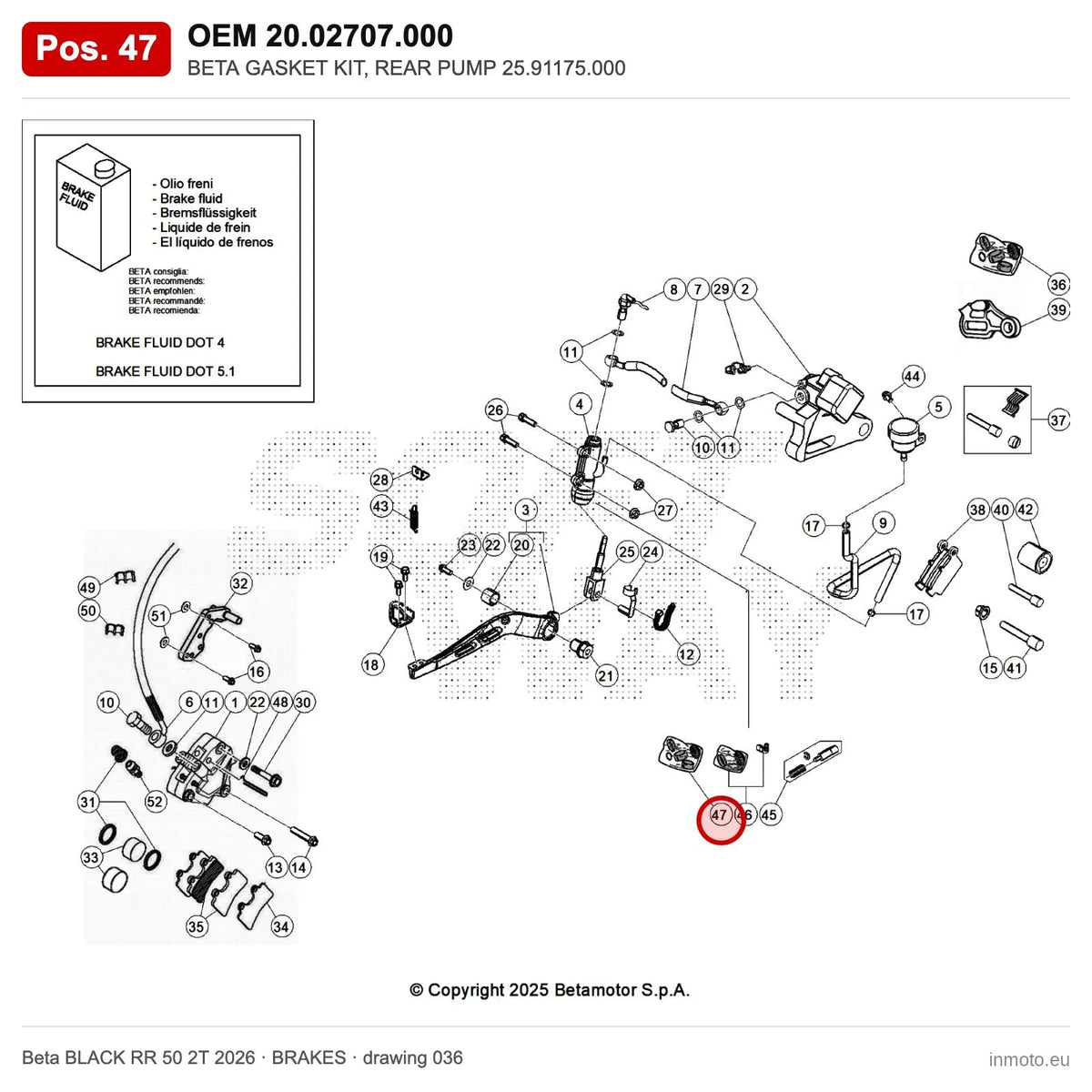 BETA GASKET KIT, REAR PUMP 25.91175.000 – OEM 20.02707.000, position 47 on the Beta BLACK RR 50 2T 2026 brakes drawing