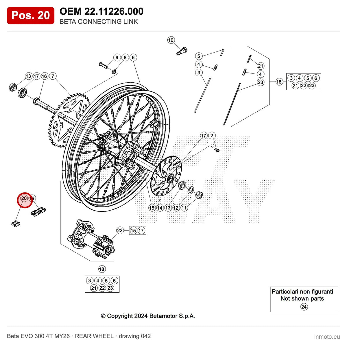 BETA CONNECTING LINK – OEM 22.11226.000, position 20 on the Beta EVO 300 4T MY26 rear wheel drawing