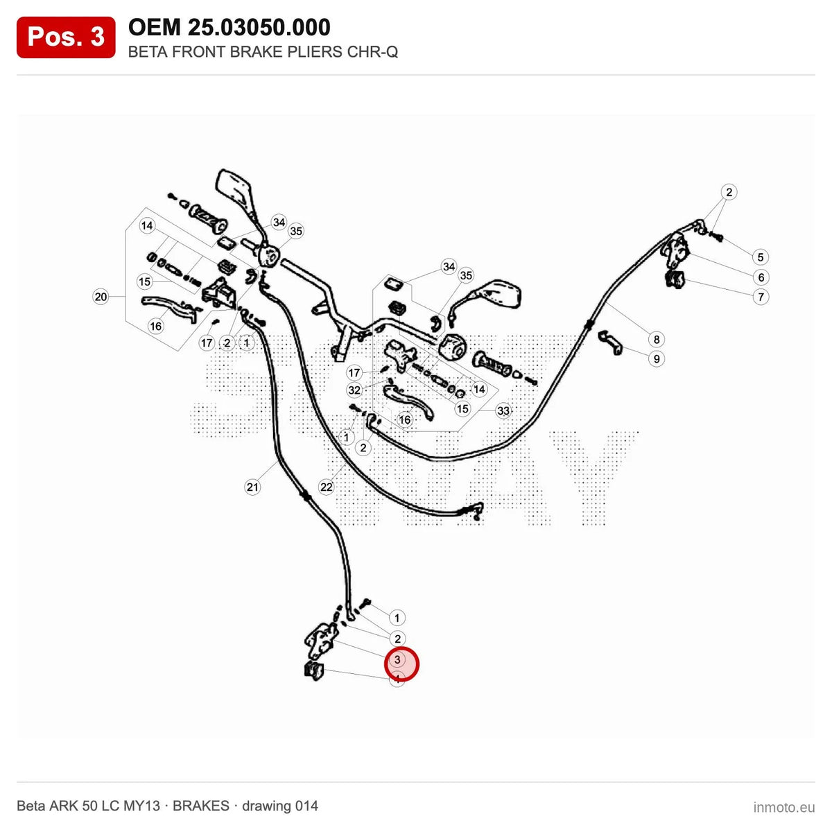BETA FRONT BRAKE PLIERS CHR-Q – OEM 25.03050.000, position 3 on the Beta ARK 50 LC MY13 brakes drawing