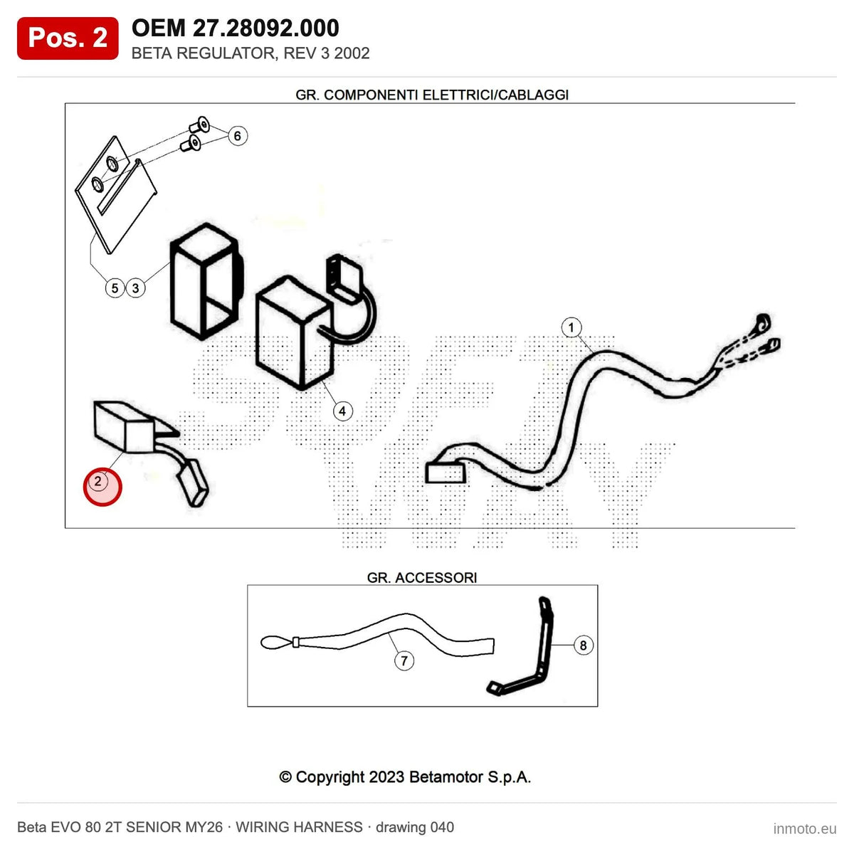 BETA REGULATOR, REV 3 2002 – OEM 27.28092.000, position 2 on the Beta EVO 80 2T SENIOR MY26 wiring harness drawing