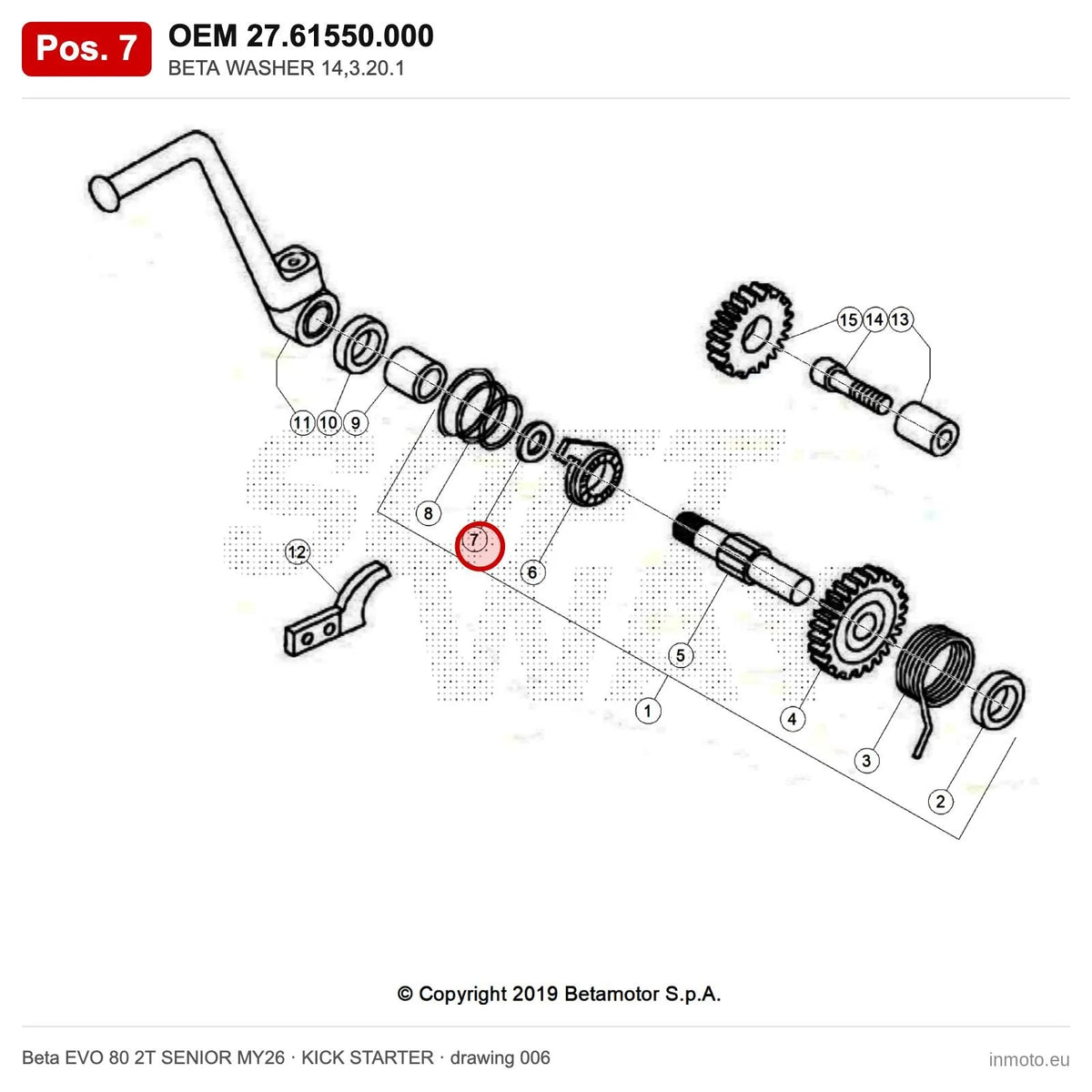 BETA WASHER 14,3.20.1 – OEM 27.61550.000, position 7 on the Beta EVO 80 2T SENIOR MY26 kick starter drawing