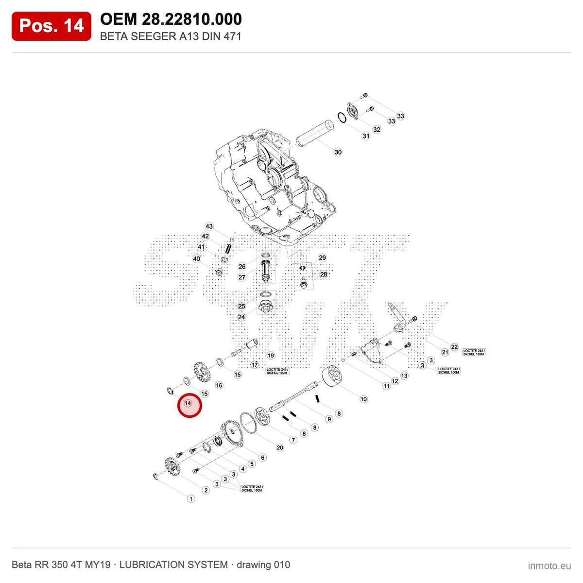 BETA SEEGER A13 DIN 471 – OEM 28.22810.000, position 14 on the Beta RR 350 4T MY19 lubrication system drawing
