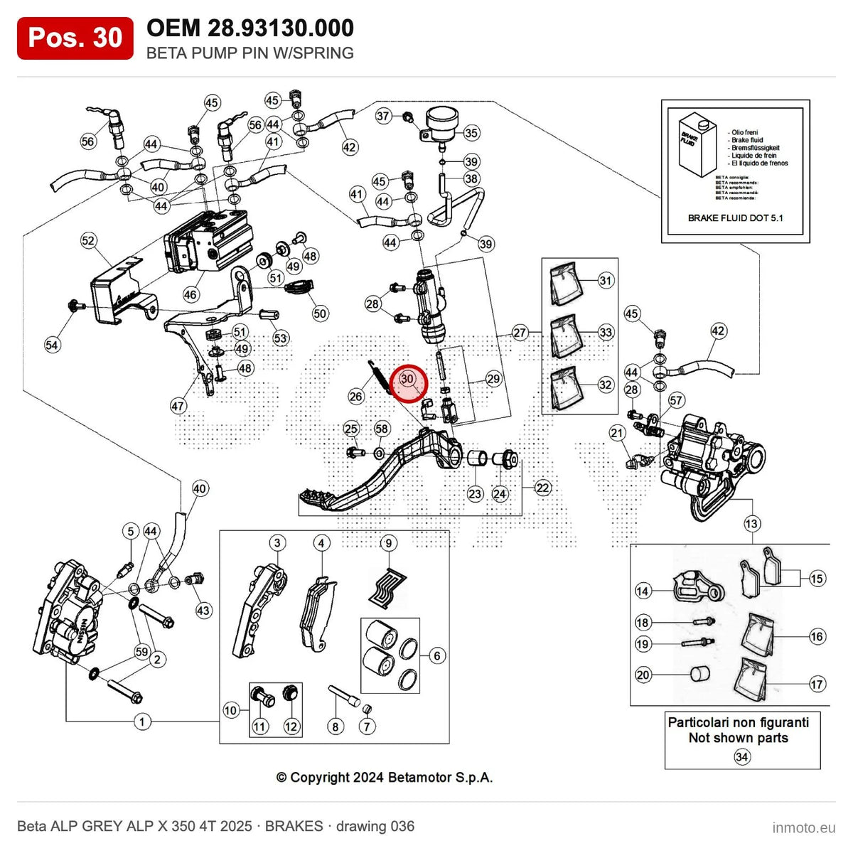 BETA PUMP PIN W/SPRING – OEM 28.93130.000, position 30 on the Beta ALP GREY ALP X 350 4T 2025 brakes drawing