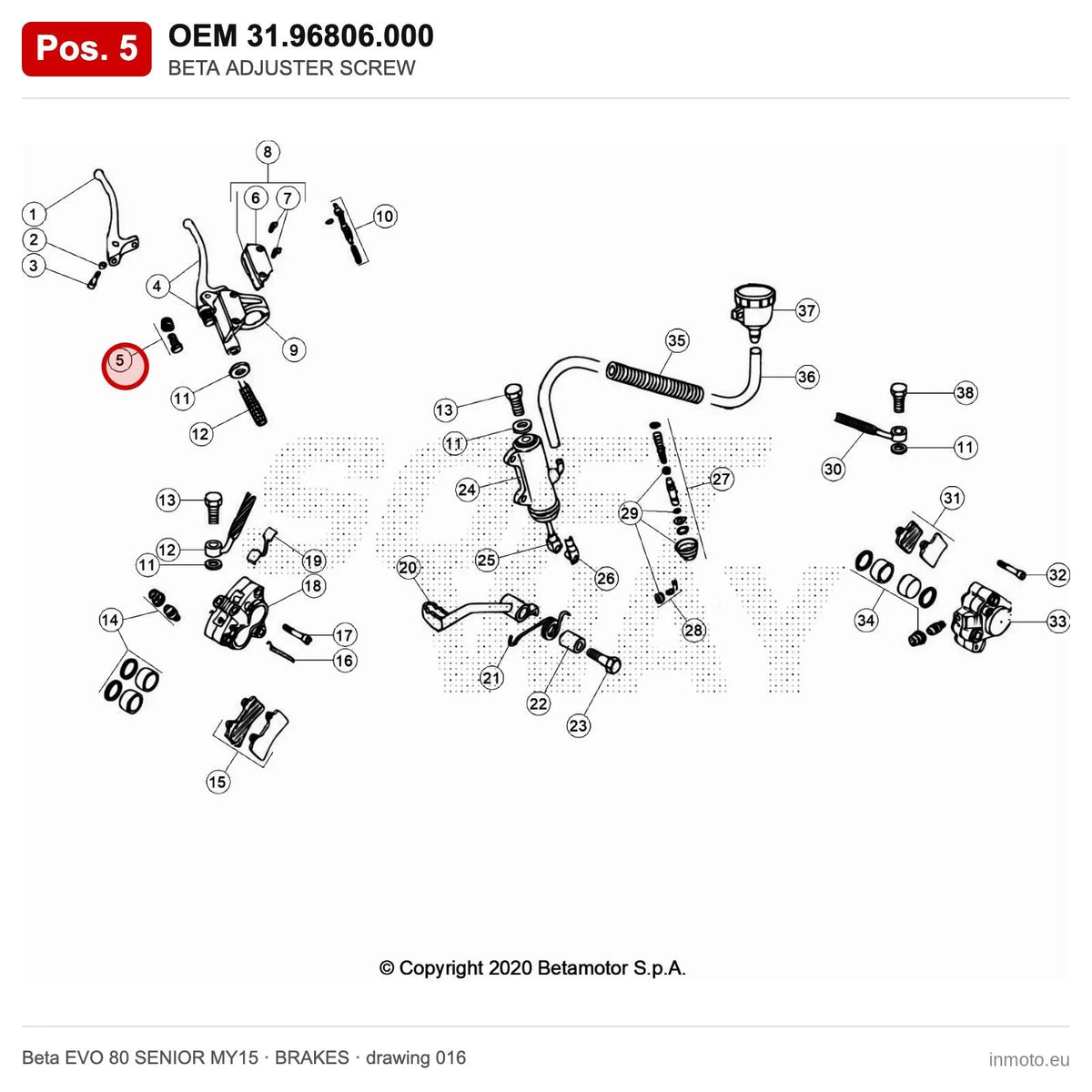 BETA ADJUSTER SCREW – OEM 31.96806.000, position 5 on the Beta EVO 80 SENIOR MY15 brakes drawing