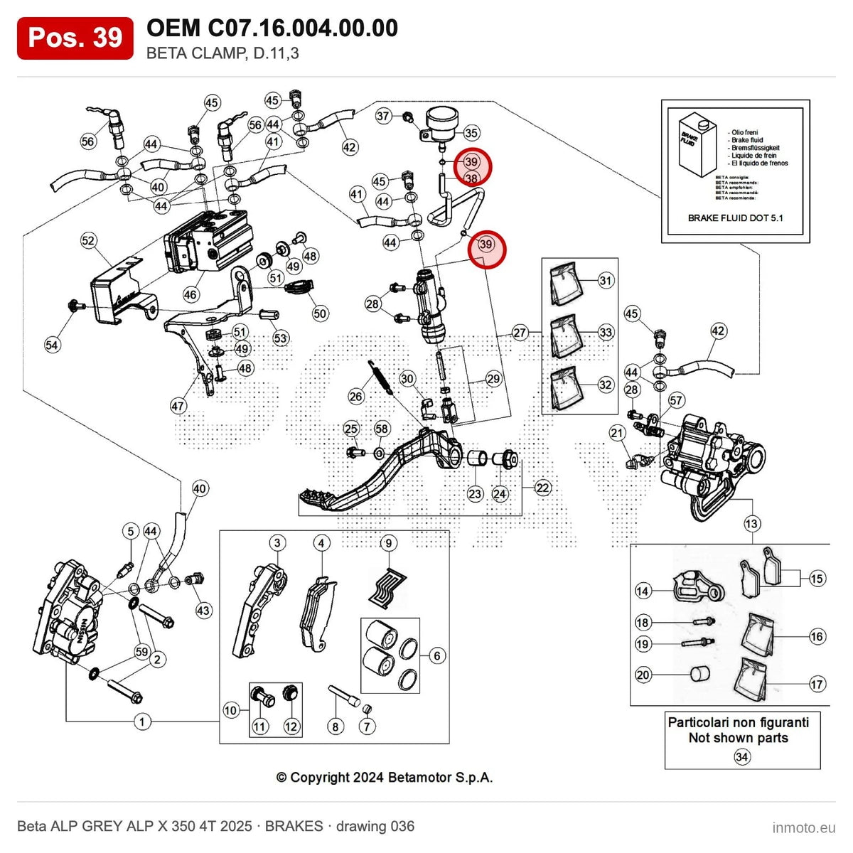 BETA CLAMP, D.11,3 – OEM C07.16.004.00.00, position 39 on the Beta ALP GREY ALP X 350 4T 2025 brakes drawing