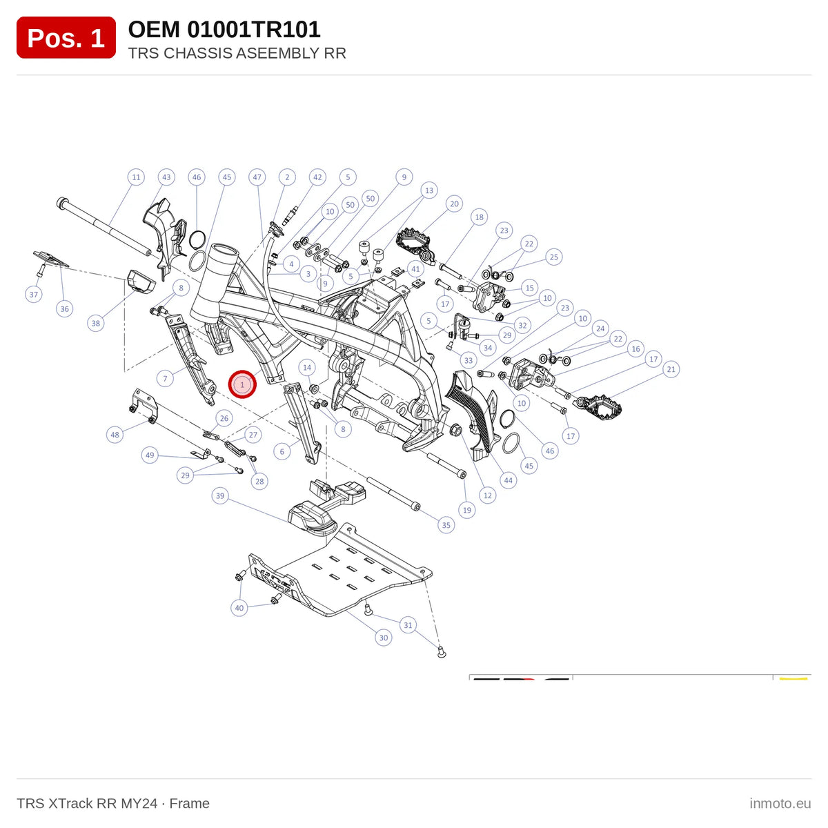 TRS CHASSIS ASEEMBLY RR – TRS XTrack RR MY24 exploded view, frame, pos. 1