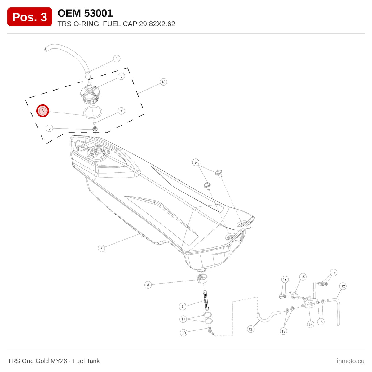 TRS O-RING, FUEL CAP 29.82X2.62 – TRS One Gold MY26 exploded view, fuel tank, pos. 3