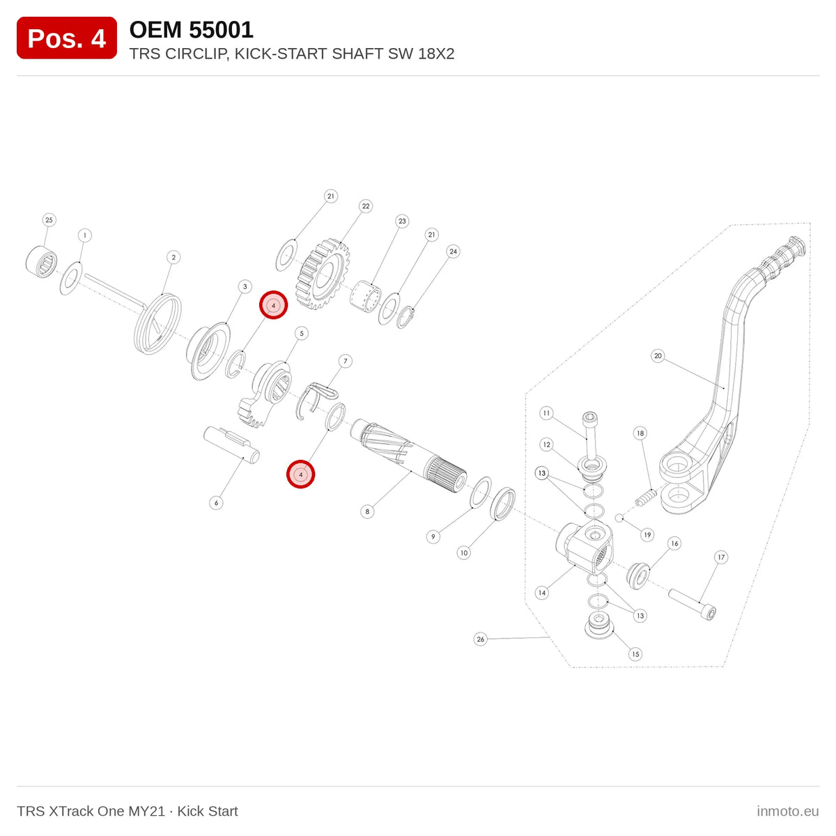 TRS CIRCLIP, KICK-START SHAFT SW 18X2 – TRS XTrack One MY21 exploded view, kick start, pos. 4