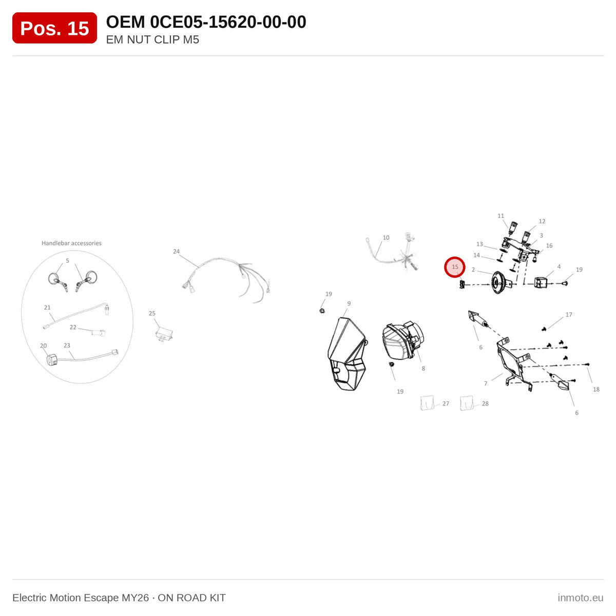 EM NUT CLIP M5 – Electric Motion Escape MY26 exploded view, on road kit, pos. 15