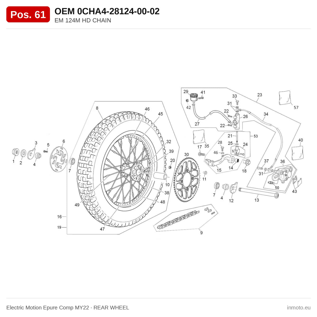 EM 124M HD CHAIN – Electric Motion Epure Comp MY22 exploded view, rear wheel, pos. 61