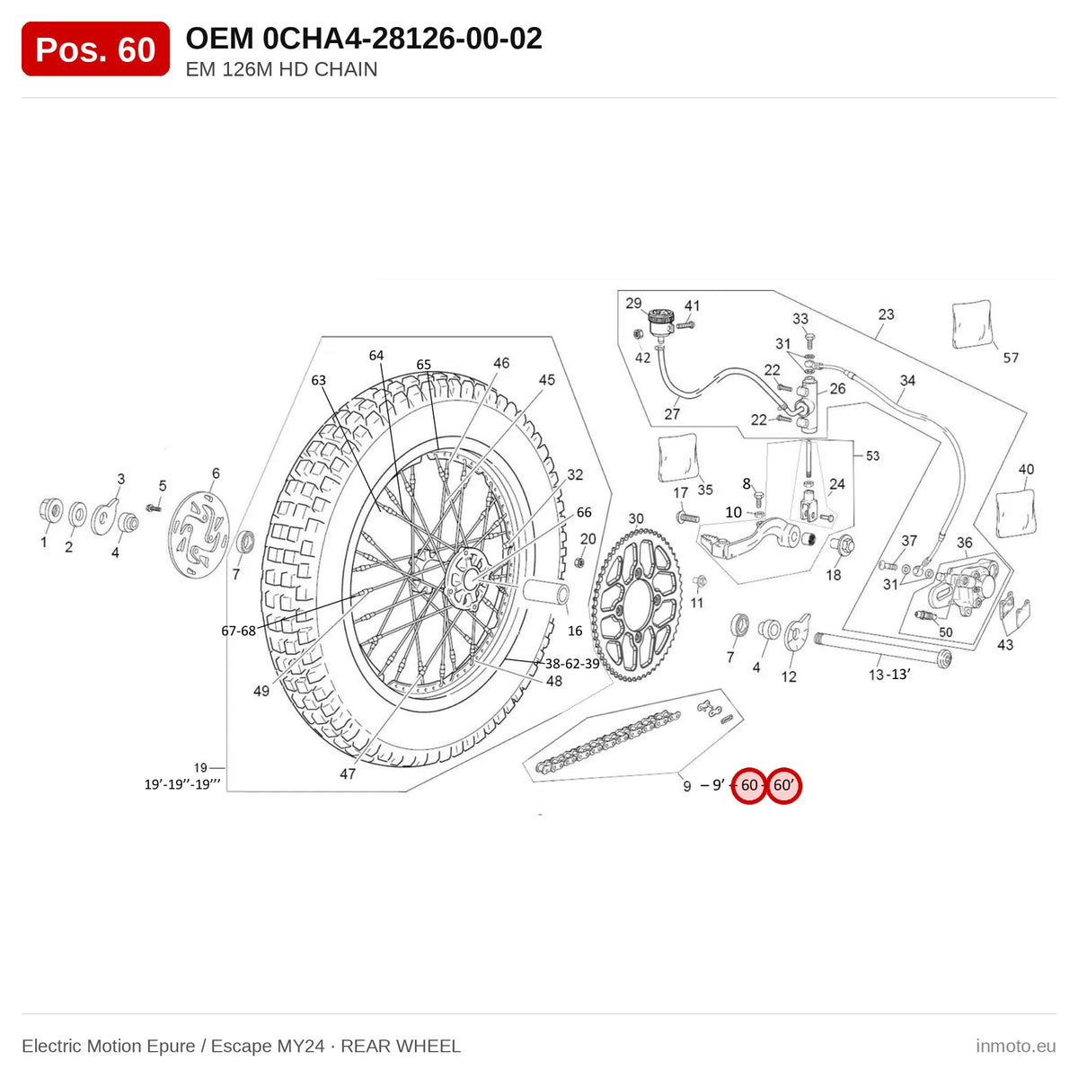 EM 126M HD CHAIN – Electric Motion Epure / Escape MY24 exploded view, rear wheel, pos. 60
