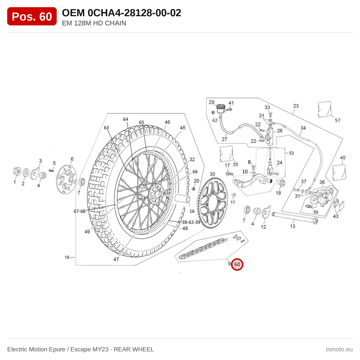 EM 128M HD CHAIN – Electric Motion Epure / Escape MY23 exploded view, rear wheel, pos. 60