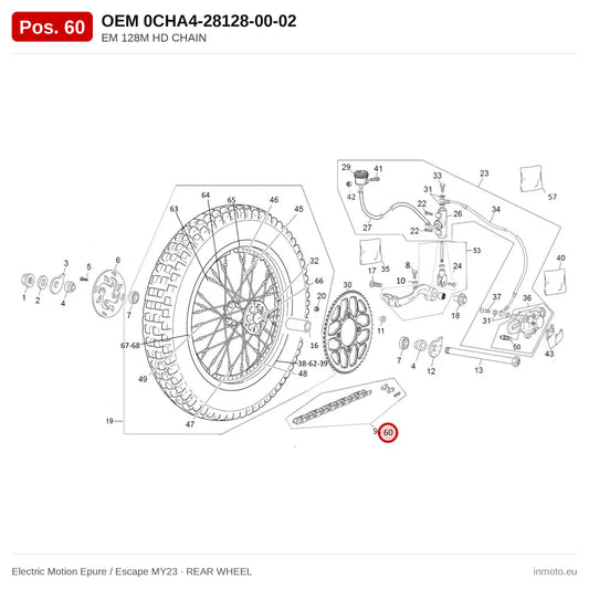 EM 128M HD CHAIN – Electric Motion Epure / Escape MY23 exploded view, rear wheel, pos. 60