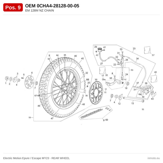 EM 128M NZ CHAIN – Electric Motion Epure / Escape MY23 exploded view, rear wheel, pos. 9