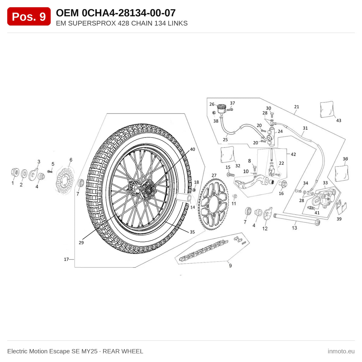 EM SUPERSPROX 428 CHAIN 134 LINKS – Electric Motion Escape SE MY25 exploded view, rear wheel, pos. 9